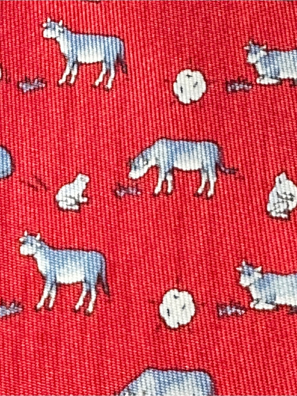 Hermès Paris Red Silk Tie Sheep Animal Novelty Print Made in France - Picture 8 of 9